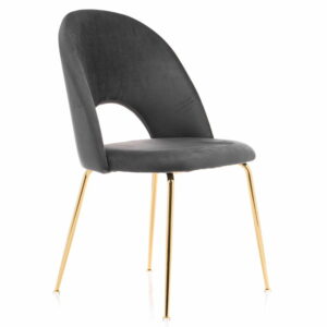 Szare krzesło Glamour KC-903-2 / welur, złote nogi chromowane