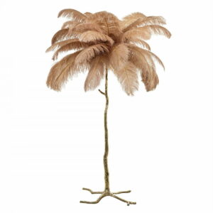 Lampa podłogowa TIFFANY 175 beżowa mosiądz / naturalne pióra