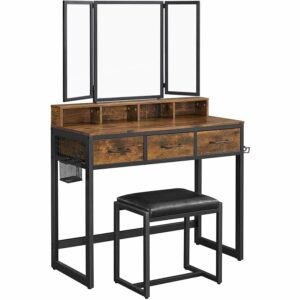 Toaletka kosmetyczna z siedziskiem RVT004B01 2077 rustykalny brąz