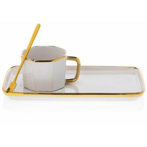 Filiżanka ze spodkiem suri white gold