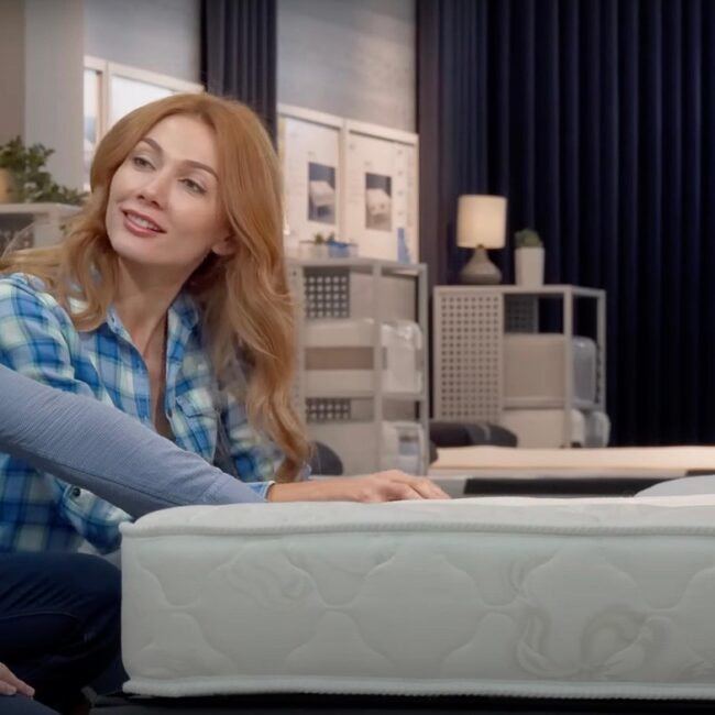 couple, mattress, shopping, husband, wife, man, woman, linens, shelves, curtain, bed, indoors, mattress, mattress, mattress, mattress, mattress, husband