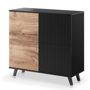 Komoda stor 100 cm z ryflowaniem, 4 drzwi, dąb wotan, czarny