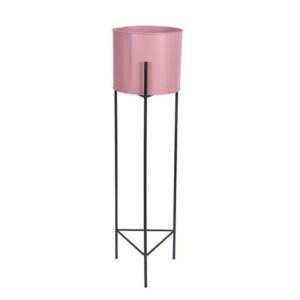 Metalowy kwietnik z donicą różowy 53 cm